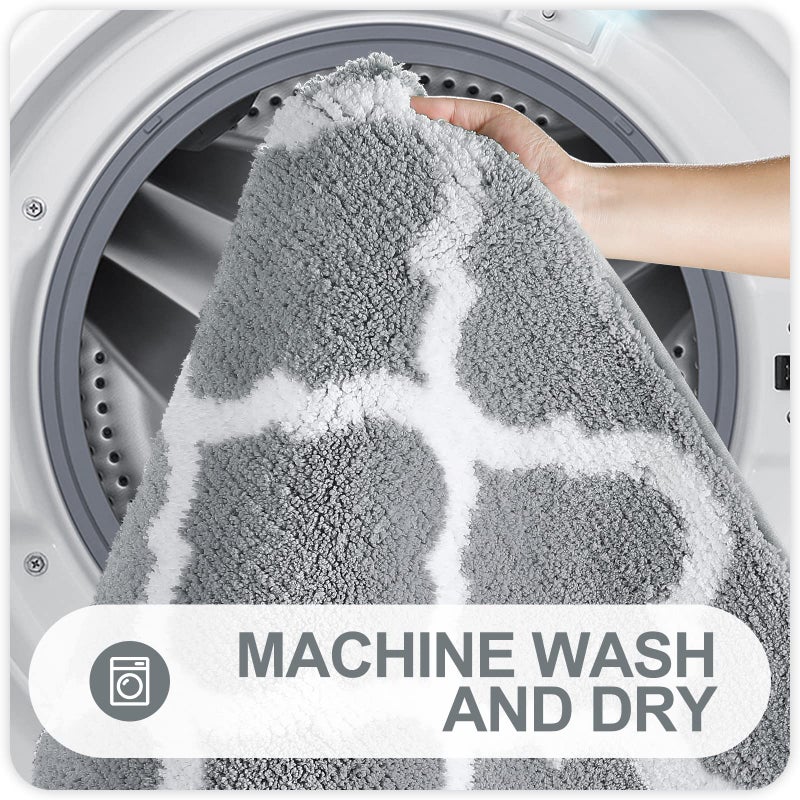 OLANLY Bathroom Rugs Set 2 Piece, Microfiber Bath Shower Mat and U-Shaped Toilet Rug, Machine Wash Dry, Non-Slip Absorbent Shaggy Bath Mats for Tub, Shower and Bathroom (30"x20"+24"x20", Grey) - Image 5